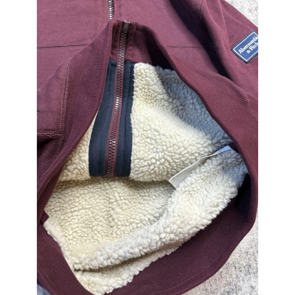 ABERCROMBIE & FITCH SHERPA LINED FULL ZIP HOODIE SWEATSHIRTS BURGUNDY MENS SZ M - Picture 5 of 11
